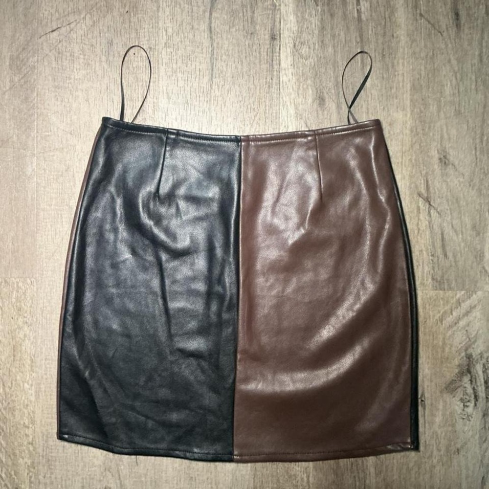 Motel Rocks Black Brown Two-Tone Faux‎ Leather Mini Skirt Size S Y2K Going Out